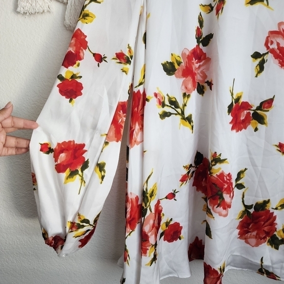 Show Me Your Mumu Jamie White Floral Long Sleeve Slip Tunic Mini Dress Boho M - Picture 6 of 13